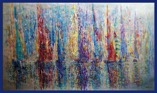 Rhythm of the Sea: Abstract Oil and Acrylic Painting, 89x149 cm by Rakhmet Redzhepov, Painting for Sale on Select