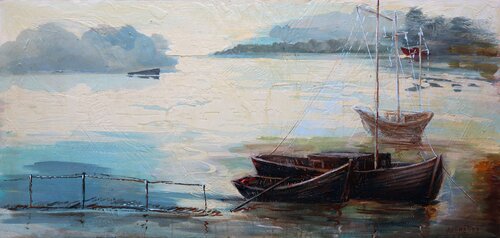 Old Boats: (SPACES Series) Canvas, Oil, Acrylic by Rakhmet Redzhepov, Painting for Sale on Select