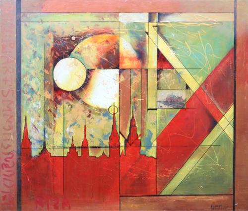 Geometric City: abstract art, canvas, oil, acrylic, 100/120cm by Rakhmet Redzhepov, Painting for Sale on Select