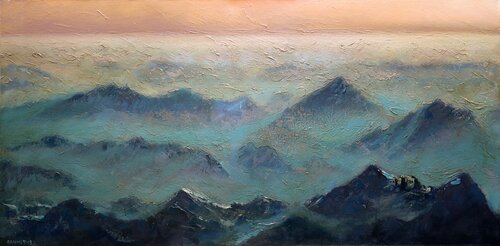Himalayas: (SPACES Series) Canvas, Oil, Acrylic by Rakhmet Redzhepov, Painting for Sale on Select