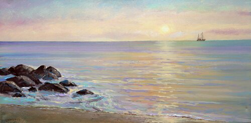 Dawn on the Sea : (SPACES Series) Canvas, Oil, Acrylic by Rakhmet Redzhepov, Painting for Sale on Select