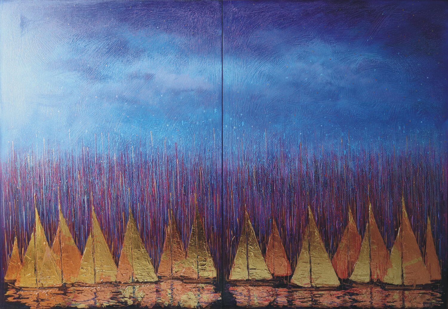 Golden Sails  (diptych,each side :110x80cm.) Rakhmet Redzhepov Original painting for sale