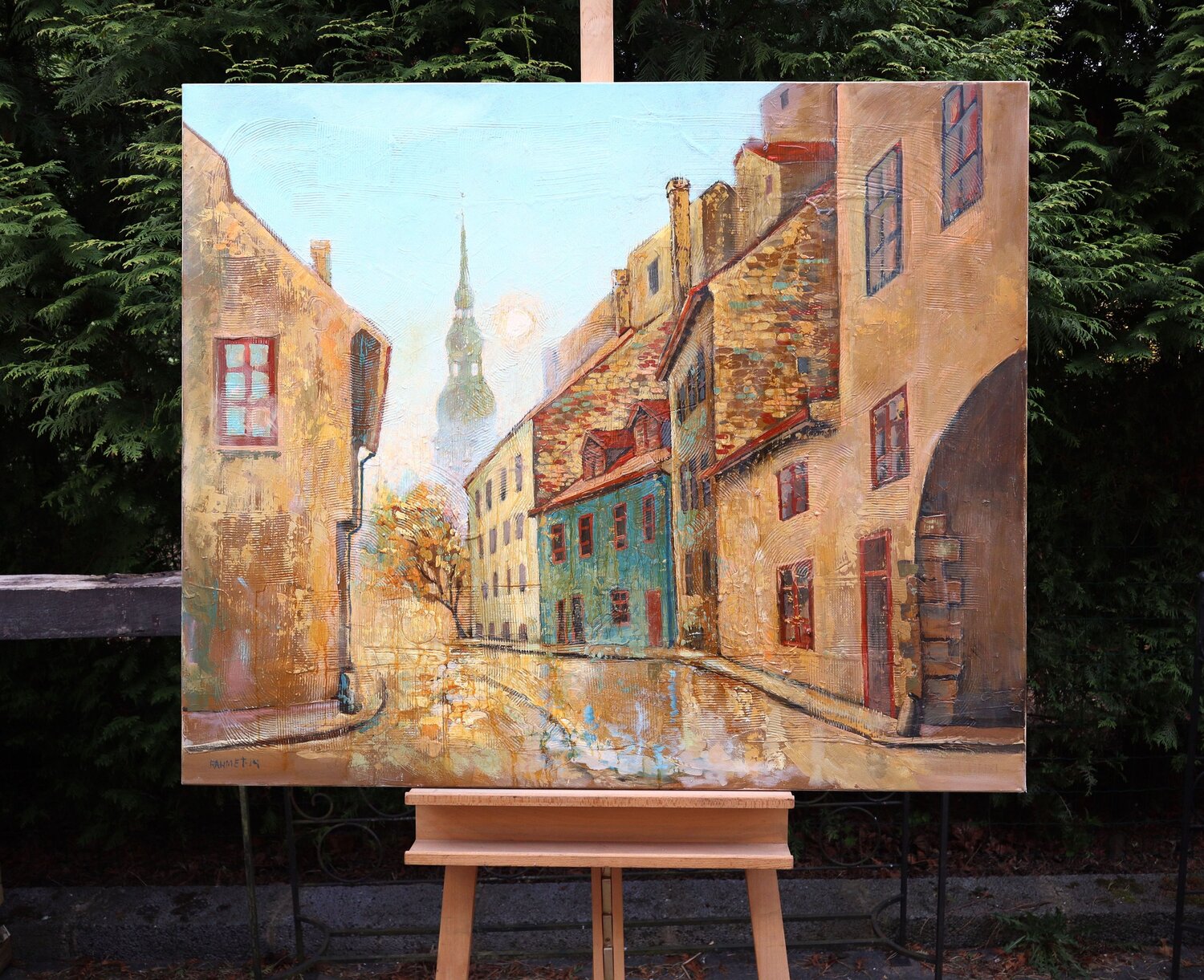 Gold of the Old Walls, Impressionist Oil and Acrylic, 100/120cm. Rakhmet Redzhepov Original painting for sale