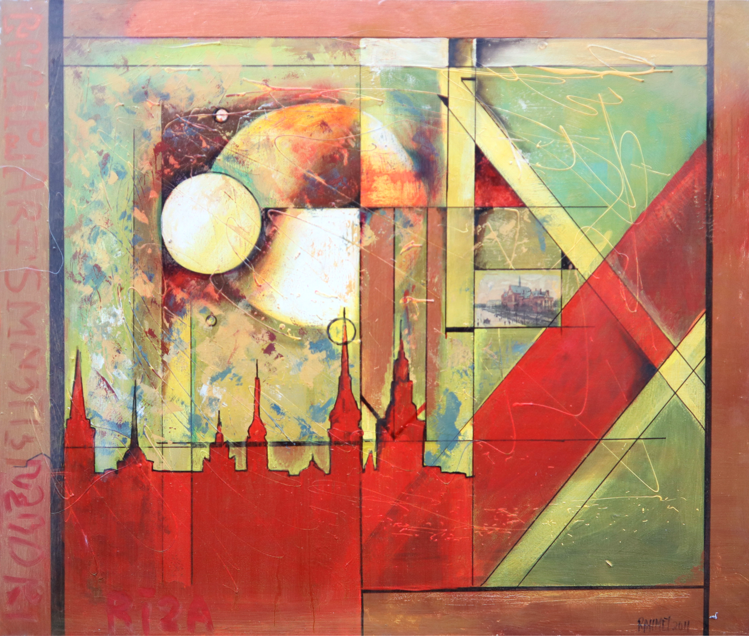 Geometric City: abstract art, canvas, oil, acrylic, 100/120cm Rakhmet Redzhepov Original painting for sale
