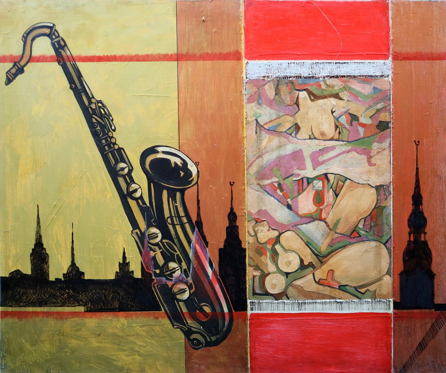 Romance of Lovers: abstract art, canvas, oil, acrylic Rakhmet Redzhepov Original painting for sale