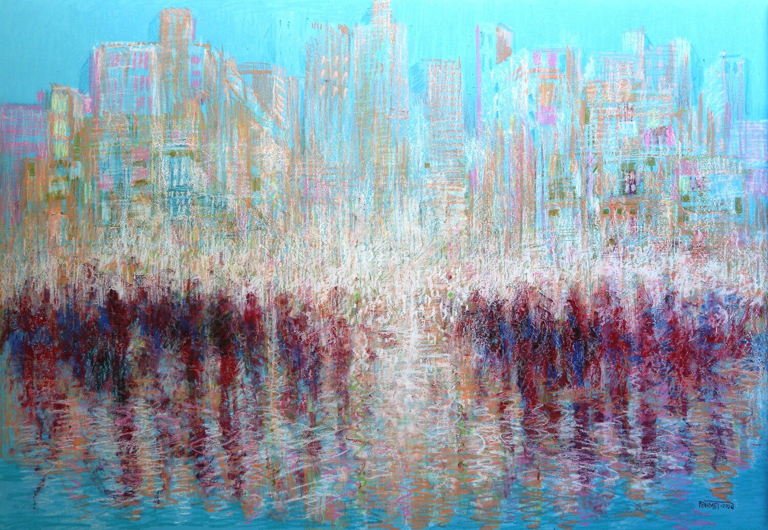City Rain : Very Thick paper, oil pastel, 70x100cm. Rakhmet Redzhepov Original painting for sale