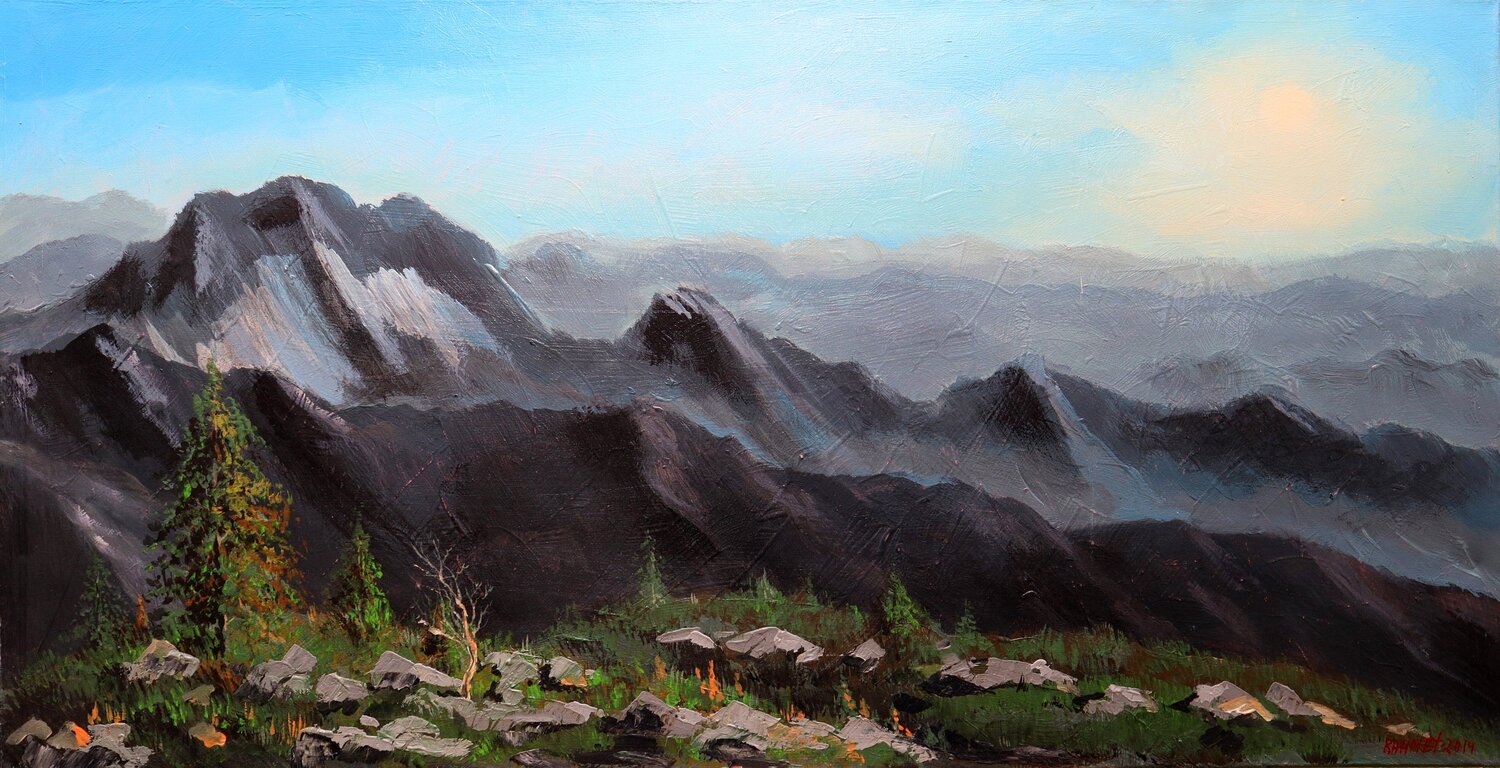 Mountain Echo (SPACES Series) Canvas, Oil, Acrylic Rakhmet Redzhepov Original painting for sale