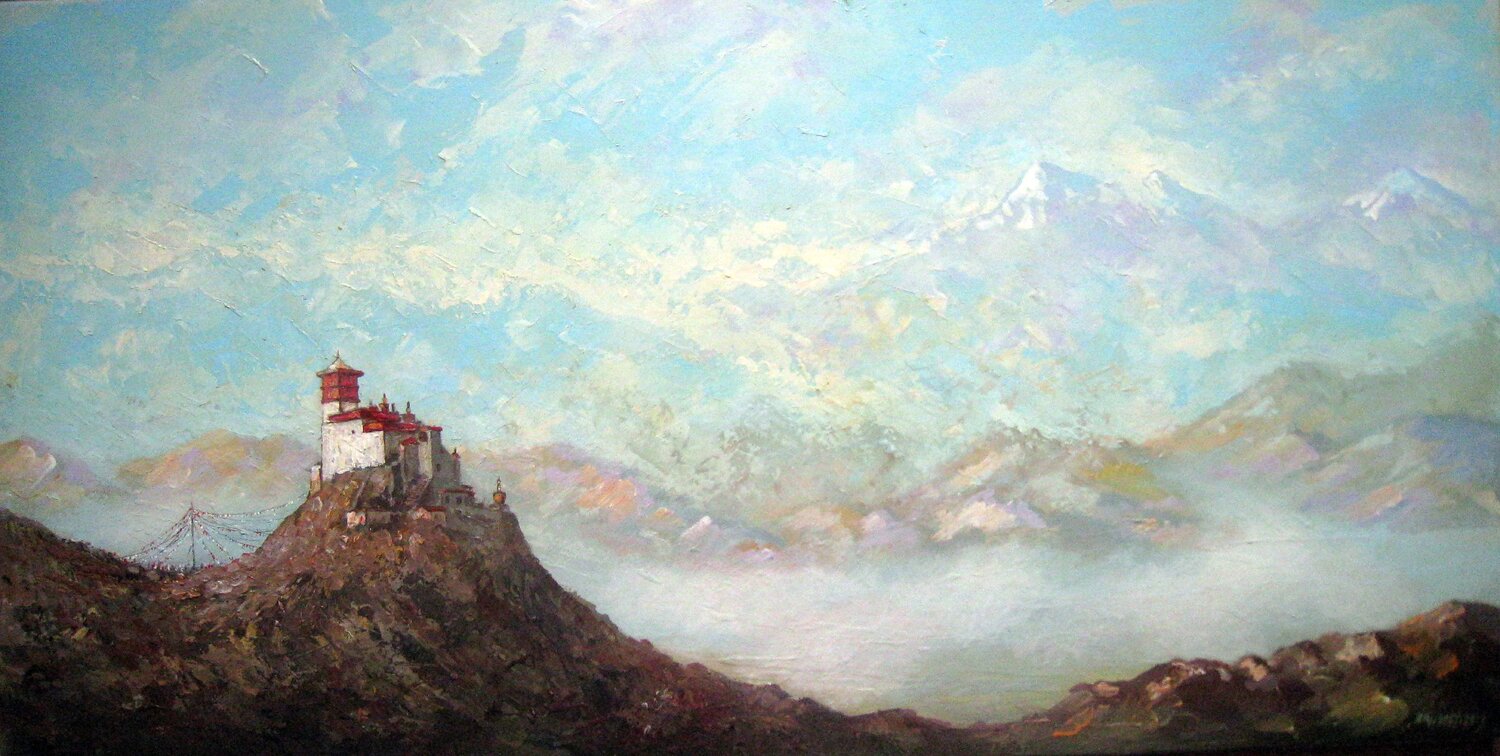 The Majesty of Tibet : (SPACES Series) Canvas, Oil, Acrylic Rakhmet Redzhepov Original painting for sale