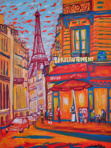 Le Recrutement cafe' by Zelie Alice, Painting for Sale on Select