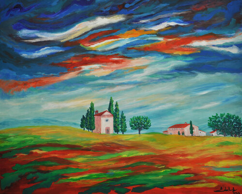 Tuscany’s Fiery Serenity by Zelie Alice, Painting for Sale on Select