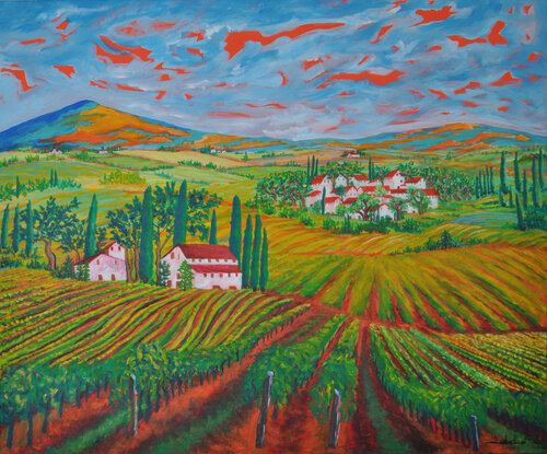 Evening Vineyard in Tuscany by Zelie Alice, Painting for Sale on Select