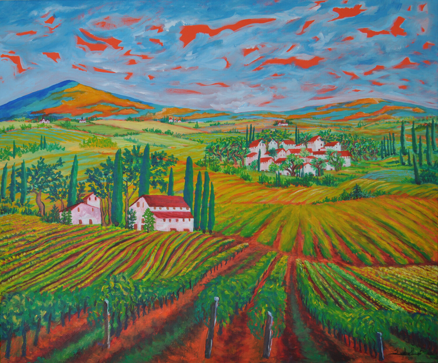 Evening Vineyard in Tuscany Zelie Alice Original painting for sale