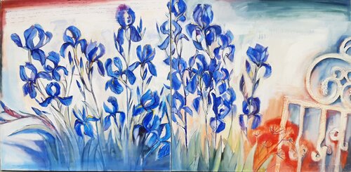 Iris Blumen. Diptychon. by Elena Starostina, Painting for Sale on Select