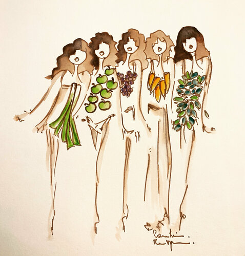 5 fruits et légumes by Caroline Montigneaux, Drawing for Sale on Select