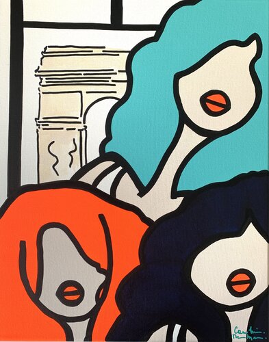 Les Petites Nanas aux Champs-Elysées by Caroline Montigneaux, Painting for Sale on Select