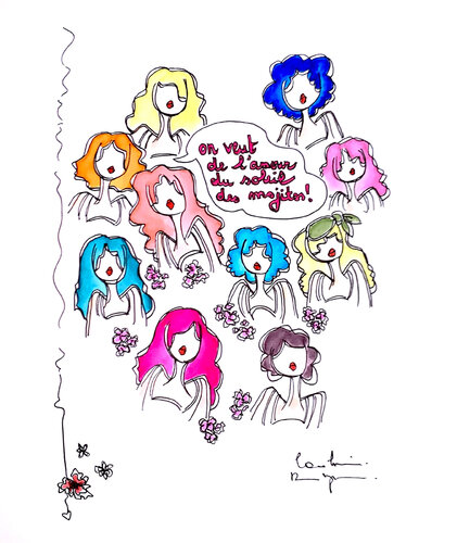 Amour soleil et mojitos by Caroline Montigneaux, Drawing for Sale on Select