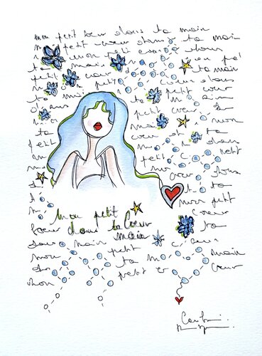 Mon petit coeur dans ta main by Caroline Montigneaux, Drawing for Sale on Select