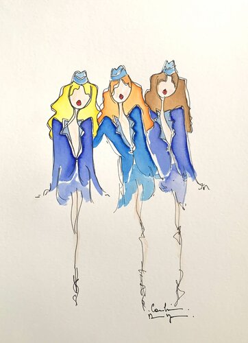 Prêtes pour l'embarquement by Caroline Montigneaux, Drawing for Sale on Select