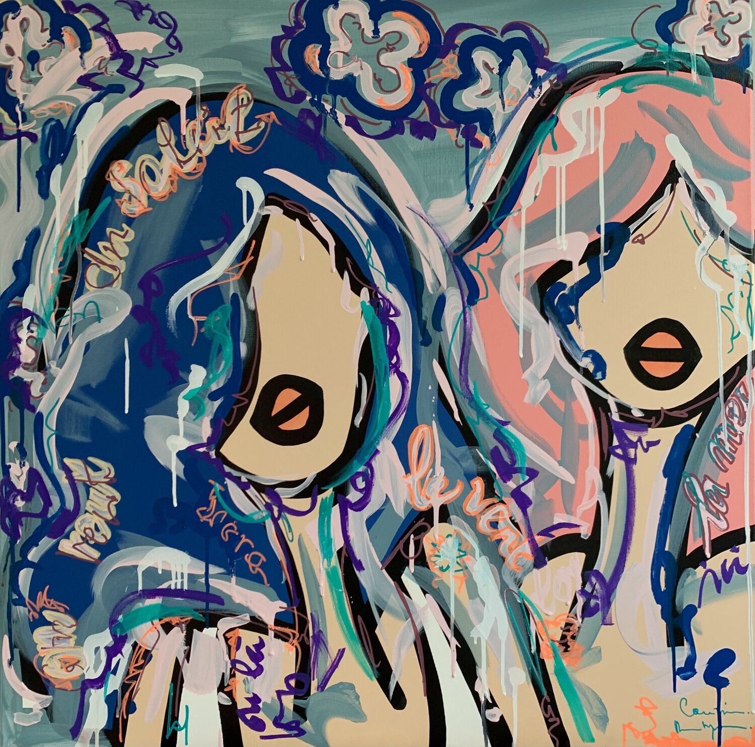 Funky sorbet bleuet Caroline Montigneaux Original painting for sale