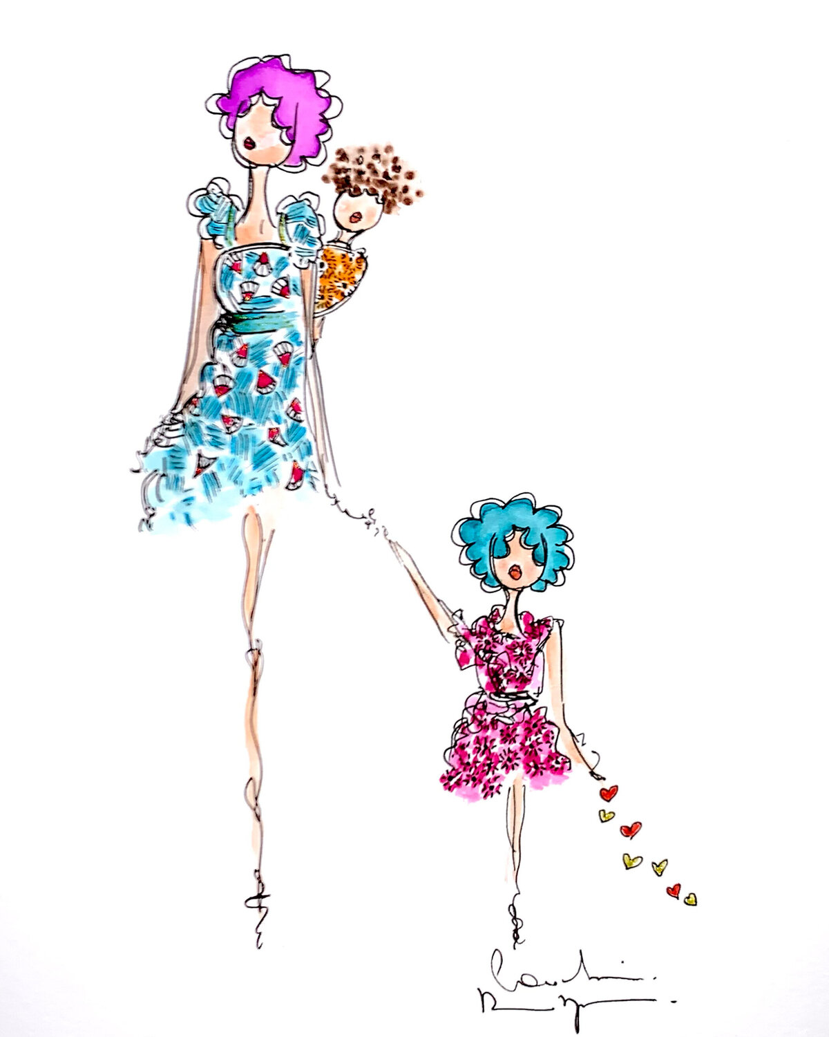 Chic Maman 3 Caroline Montigneaux Drawing for sale