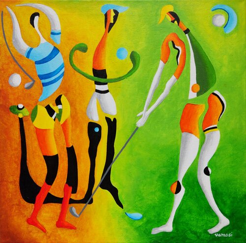 Relax at golf by Peter Vamosi, Painting for Sale on Select