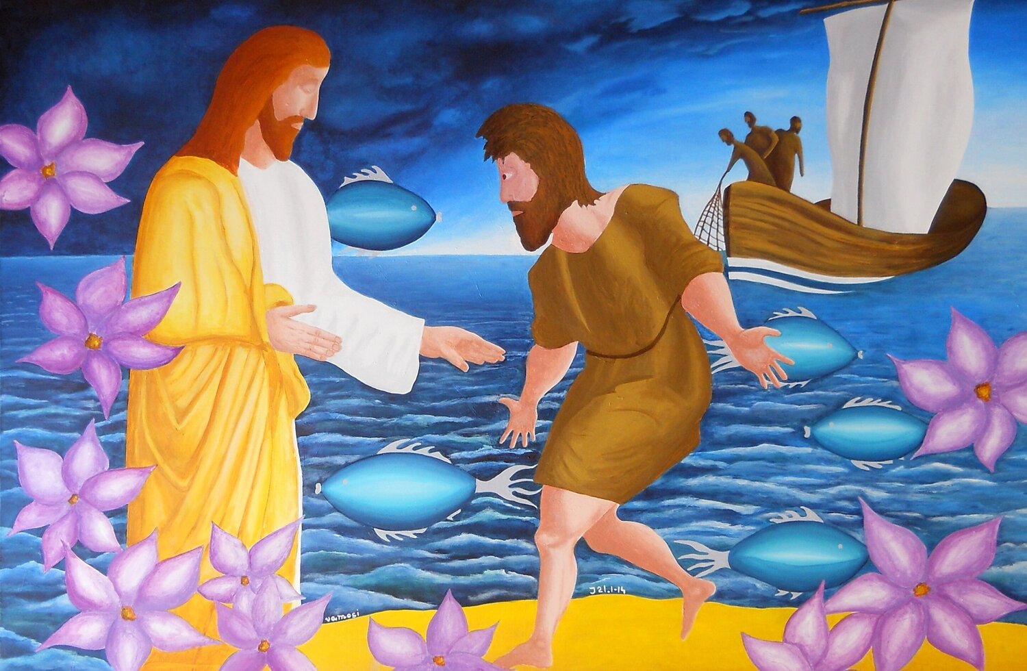 Gospel of John 21.1. Peter Vamosi Original painting for sale