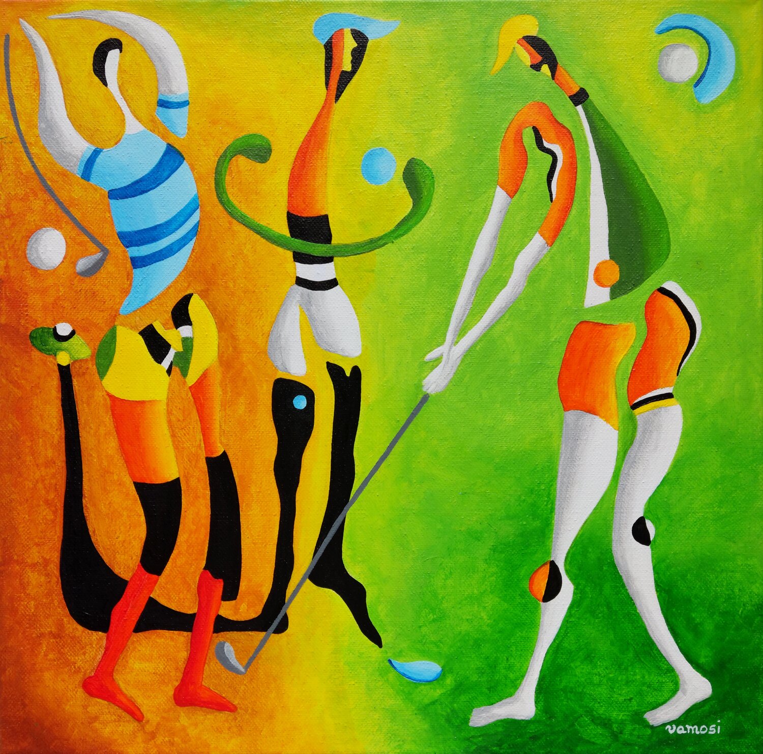 Relax at golf Peter Vamosi Original painting for sale