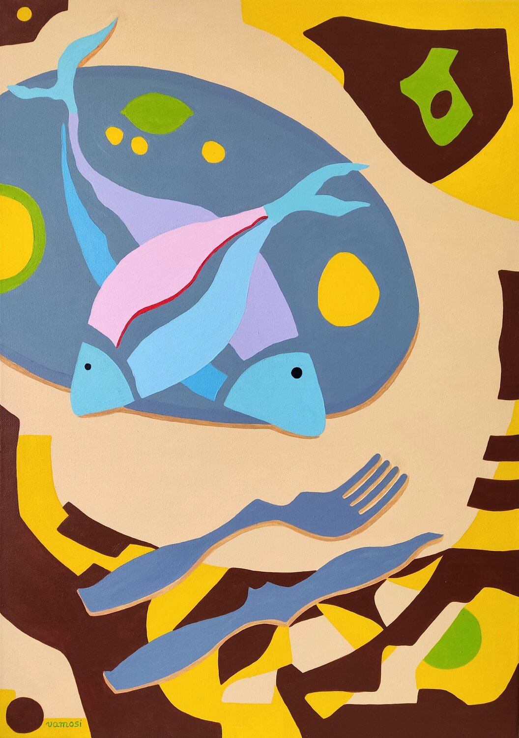 Still life with fish 2. Peter Vamosi Original painting for sale