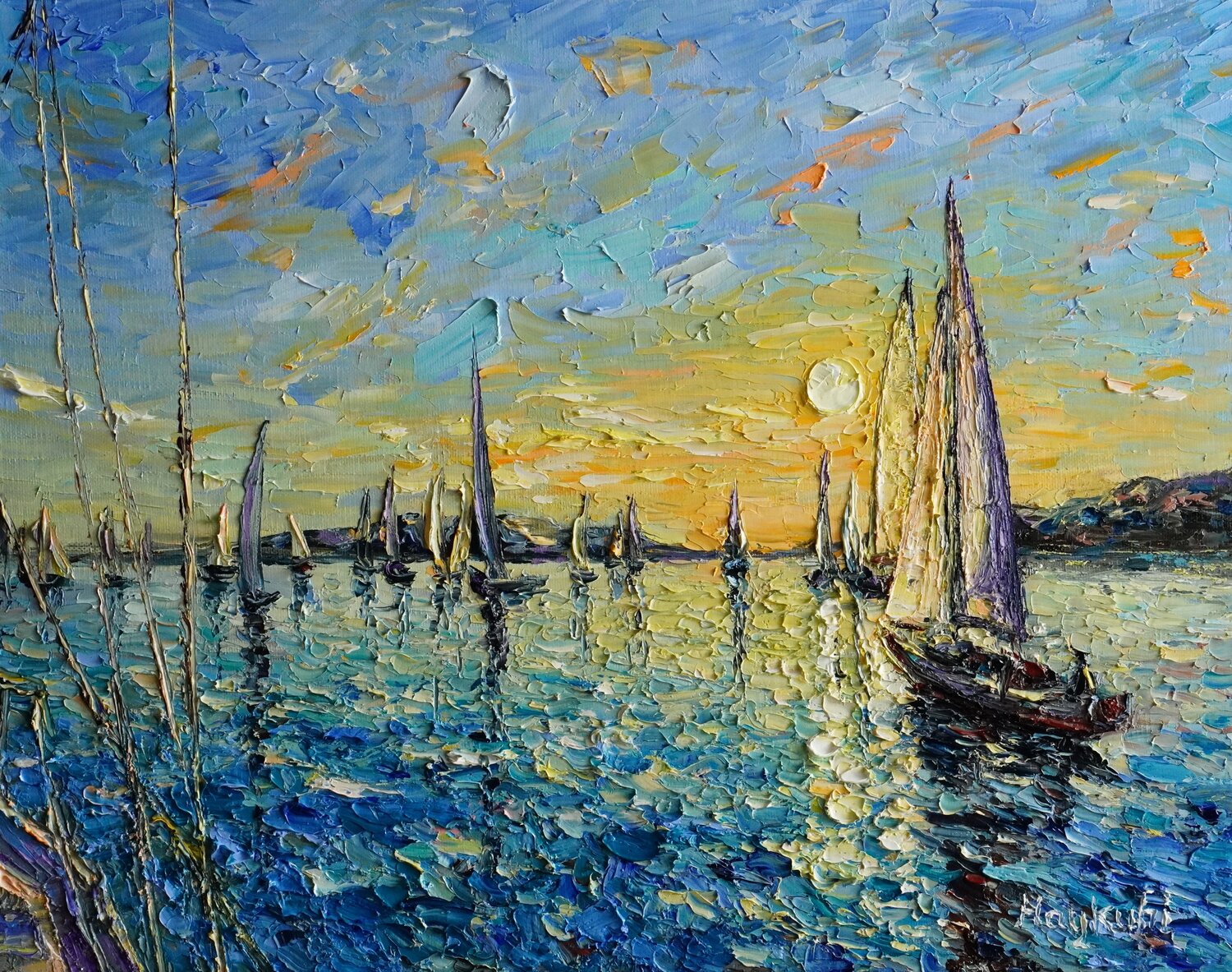 Sunset Sailing Boats Haykuhi Khachatryan Original painting for sale