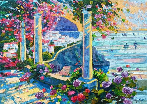 Terrace on Amalfi coast by Vanya Georgieva, Painting for Sale on Select
