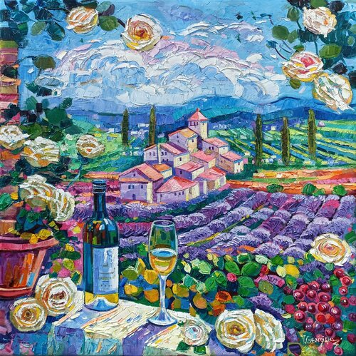Lavender and vineyards in Provence by Vanya Georgieva, Painting for Sale on Select