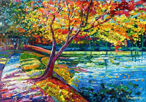 Golden season tree 5 by Vanya Georgieva, Painting for Sale on Select