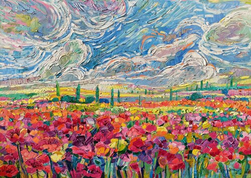 Fields With magic poppoies by Vanya Georgieva, Painting for Sale on Select