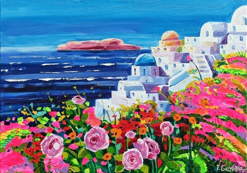 Sunny Santorini by Vanya Georgieva, Painting for Sale on Select
