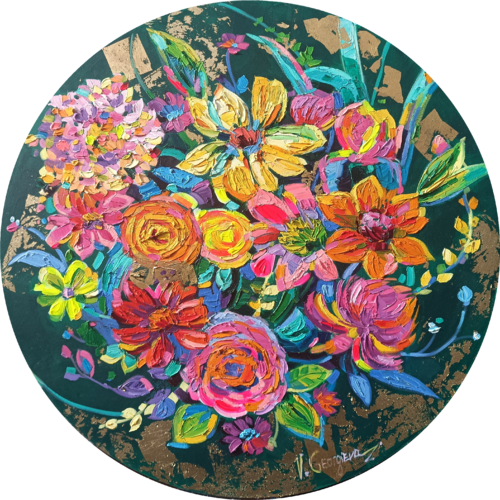 Green Sun and the Flowers by Vanya Georgieva, Painting for Sale on Select