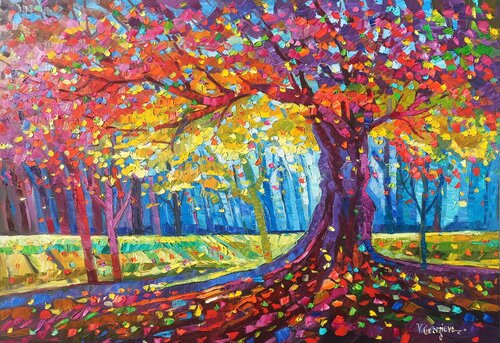 Golden season tree 6 by Vanya Georgieva, Painting for Sale on Select