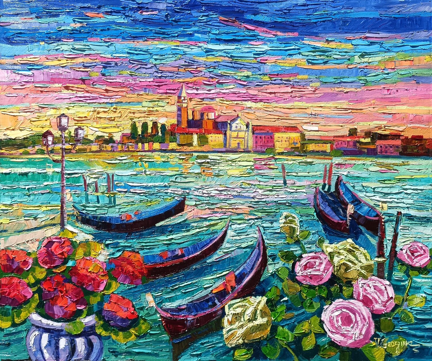 Caramel sunset in Venice Vanya Georgieva Original painting for sale