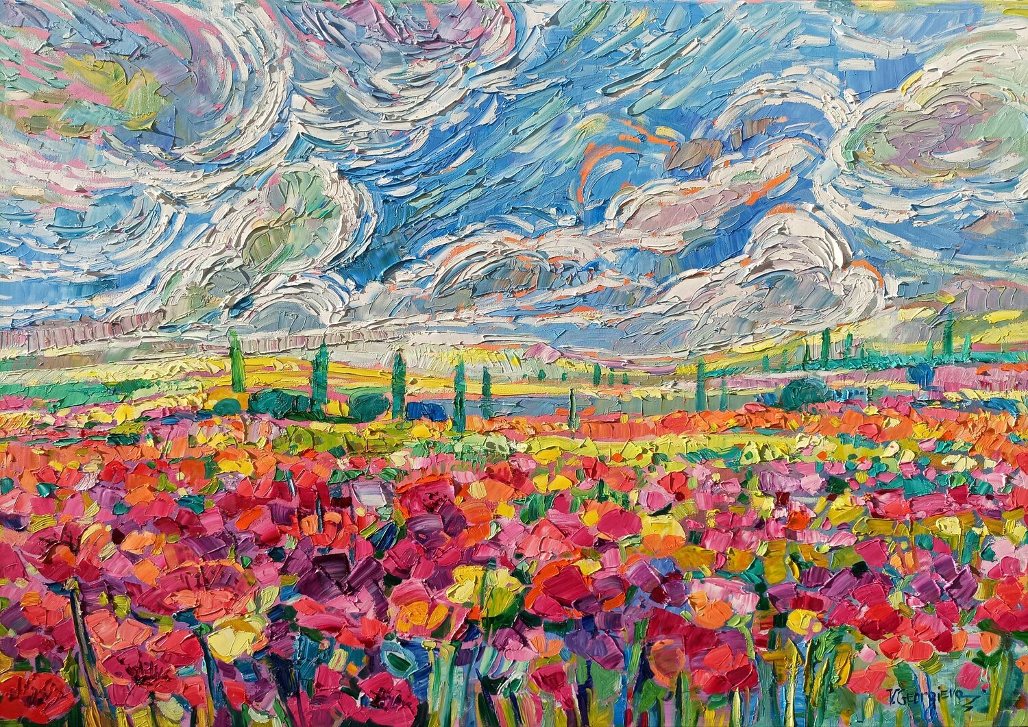 Fields With magic poppoies Vanya Georgieva Original painting for sale