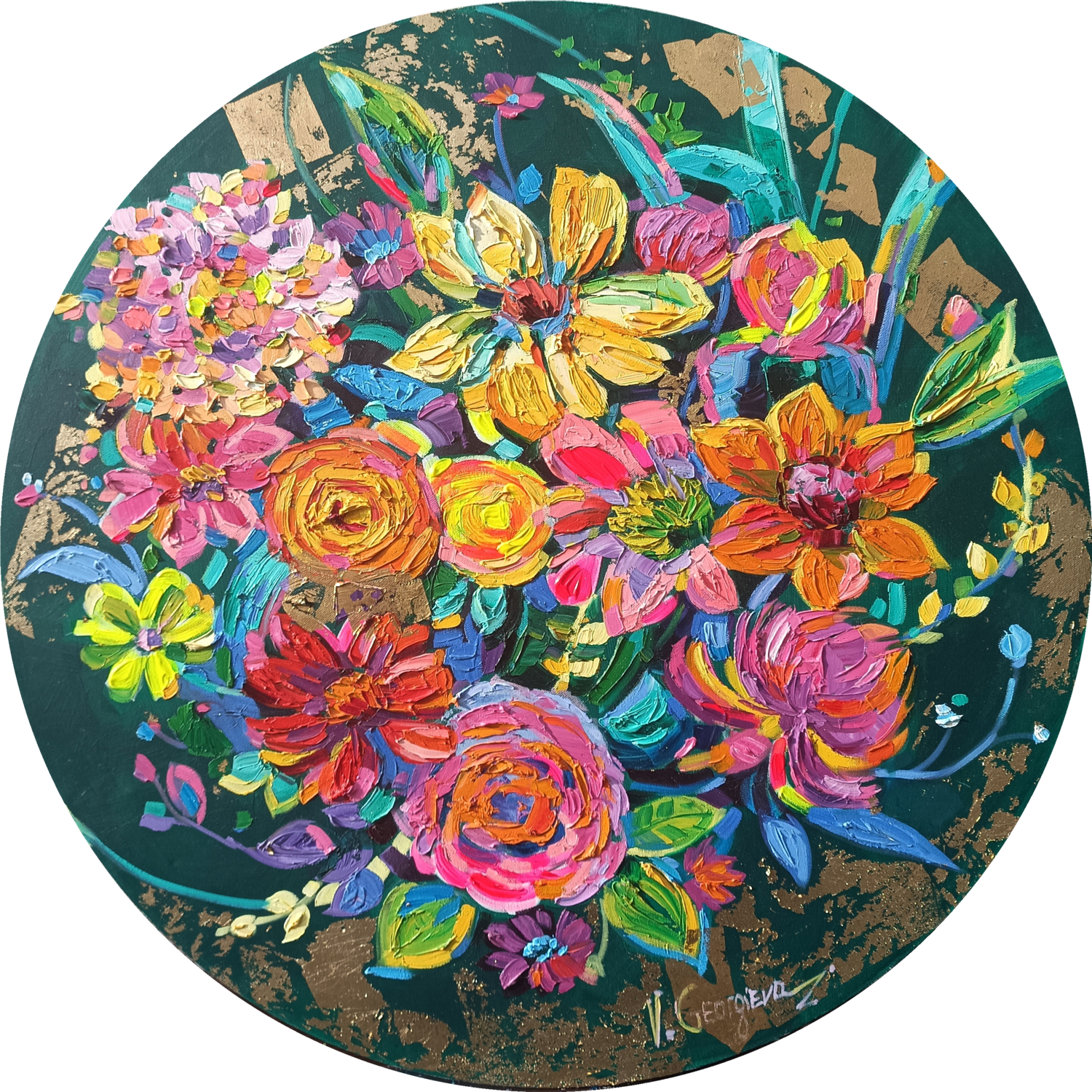 Green Sun and the Flowers Vanya Georgieva Original painting for sale