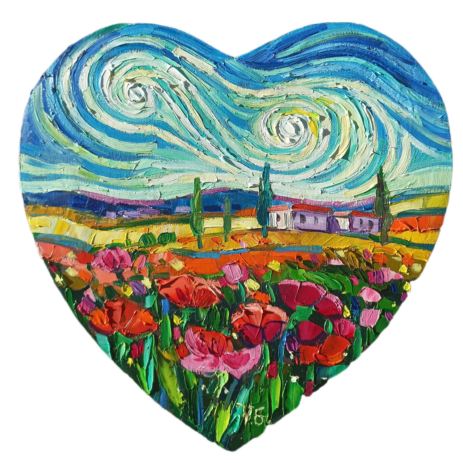 Poppies in heart Vanya Georgieva Original painting for sale