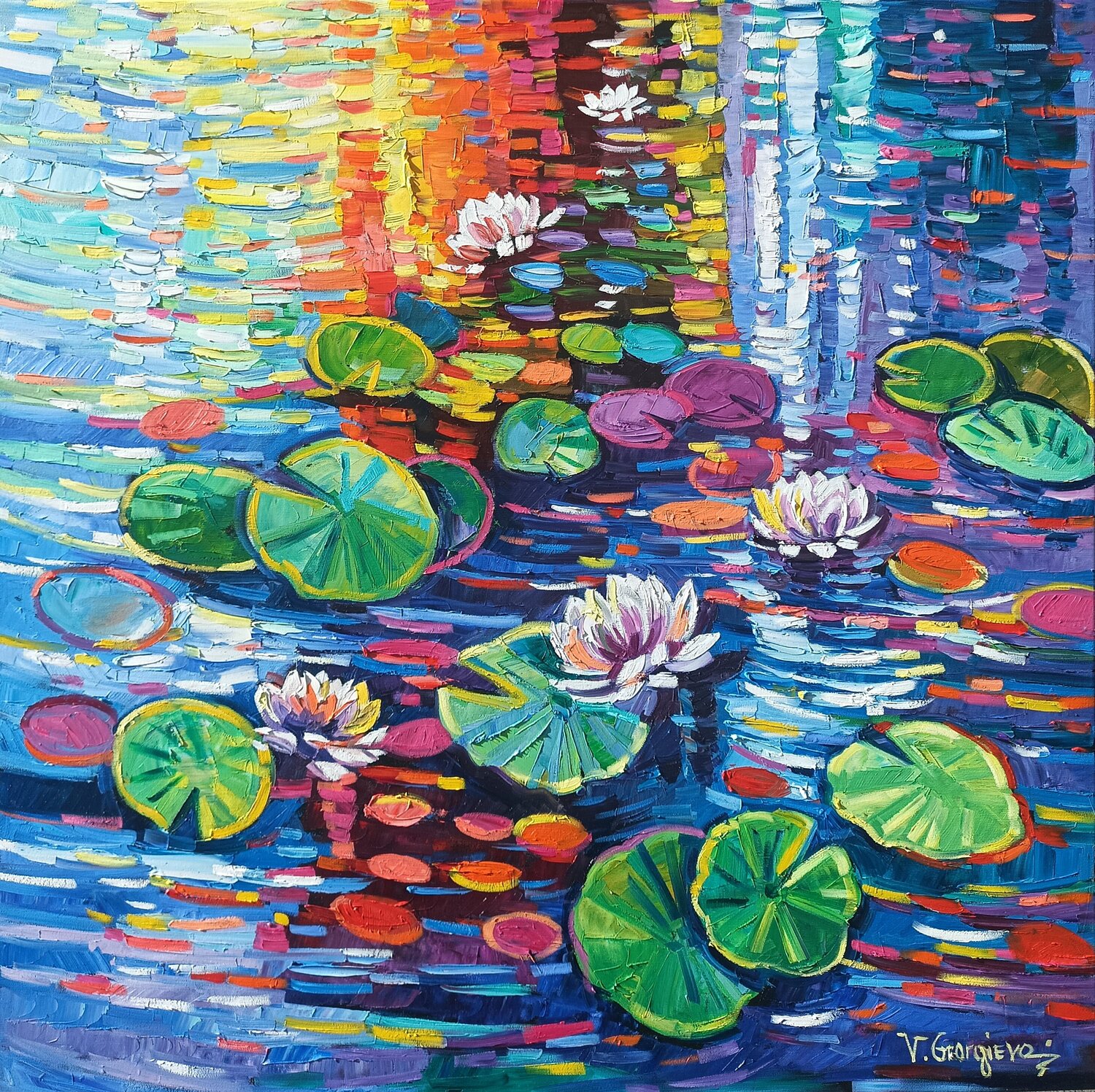 Water lilies impression Vanya Georgieva Original painting for sale