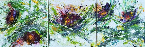 Explosion florale - triptyque by Sylvie Jousselin, Painting for Sale on Select