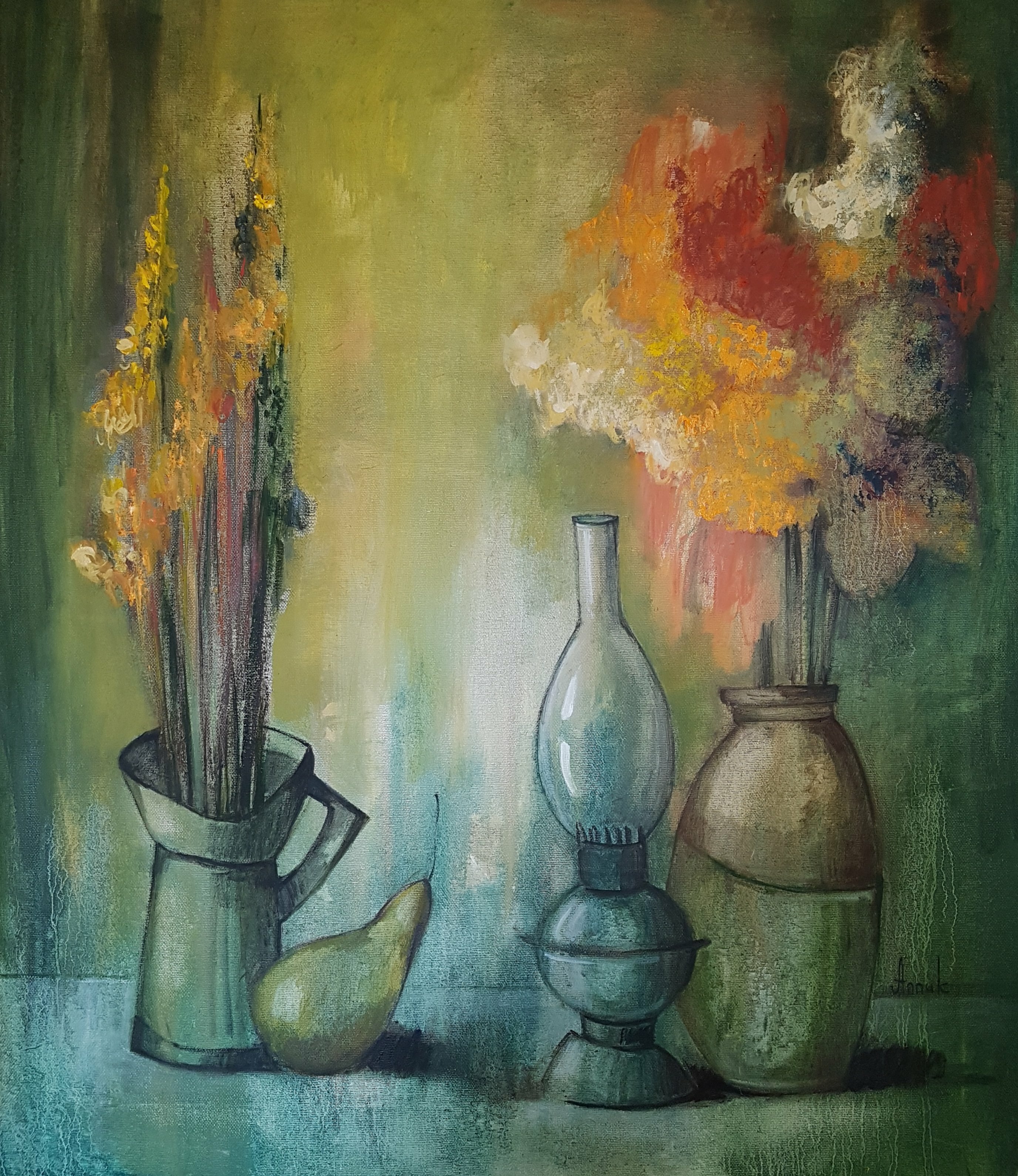 Modern still life with an old lamp