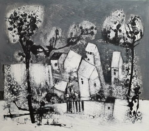 Early winter morning (monochrome winter landscape) by Anna Soghomonyan, Painting for Sale on Select