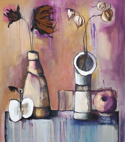 The apple: purple modern still life by Anna Soghomonyan, Painting for Sale on Select