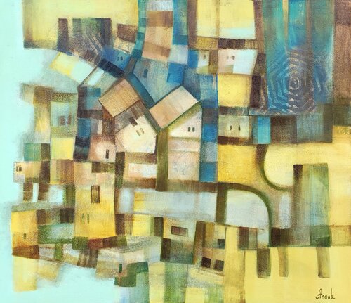 Upsidedown (abstract cityscape) by Anna Soghomonyan, Painting for Sale on Select