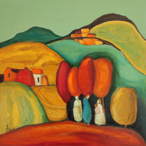 Neighborhood: mountain village landscape by Anna Soghomonyan, Painting for Sale on Select