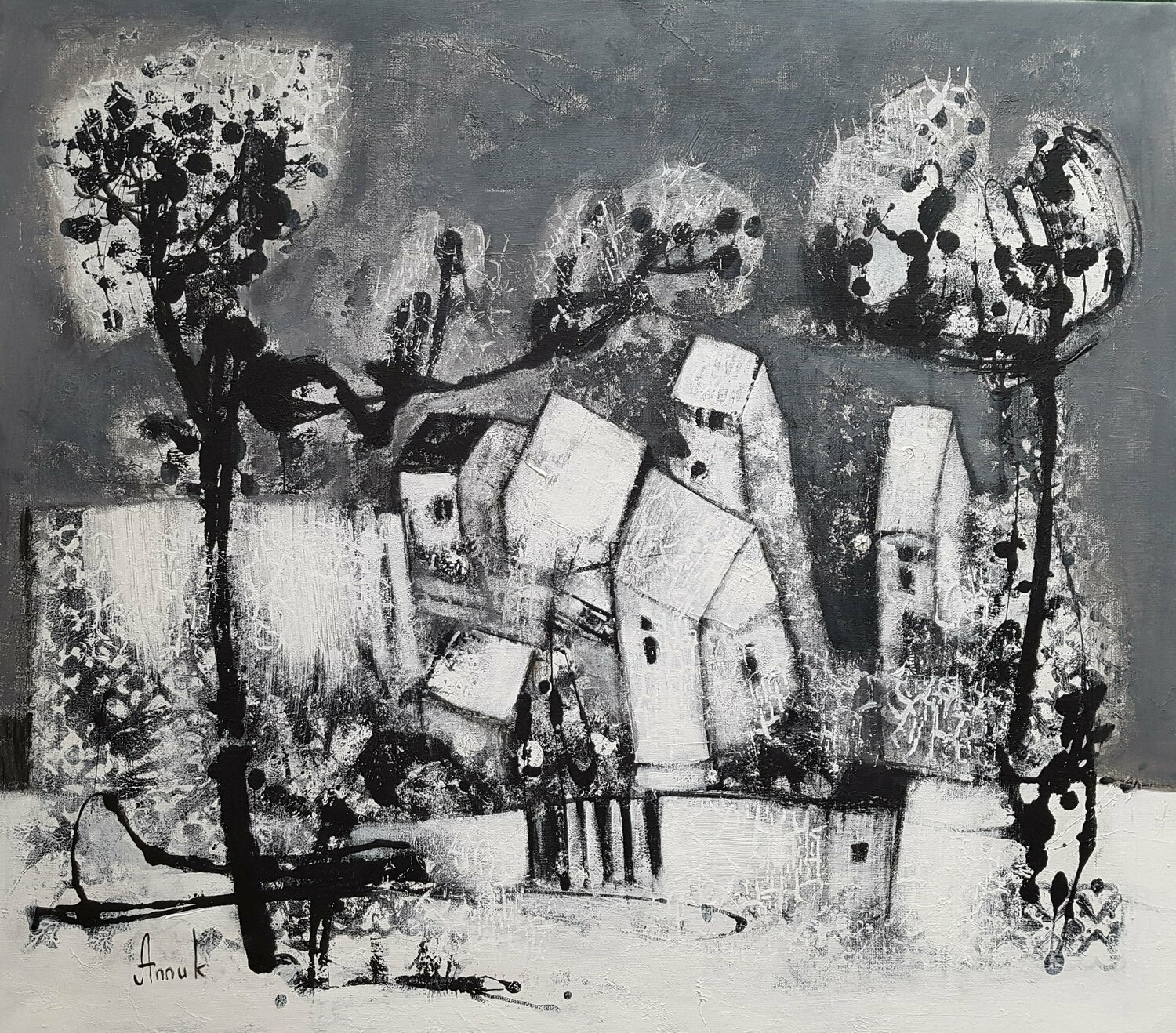 Early winter morning (monochrome winter landscape) Anna Soghomonyan Original painting for sale