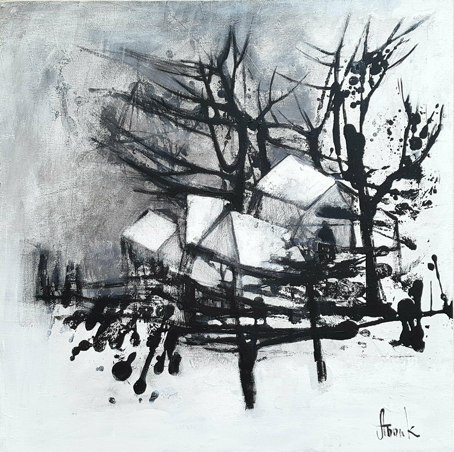 Winter canvas (black and white winter landscape) Anna Soghomonyan Original painting for sale