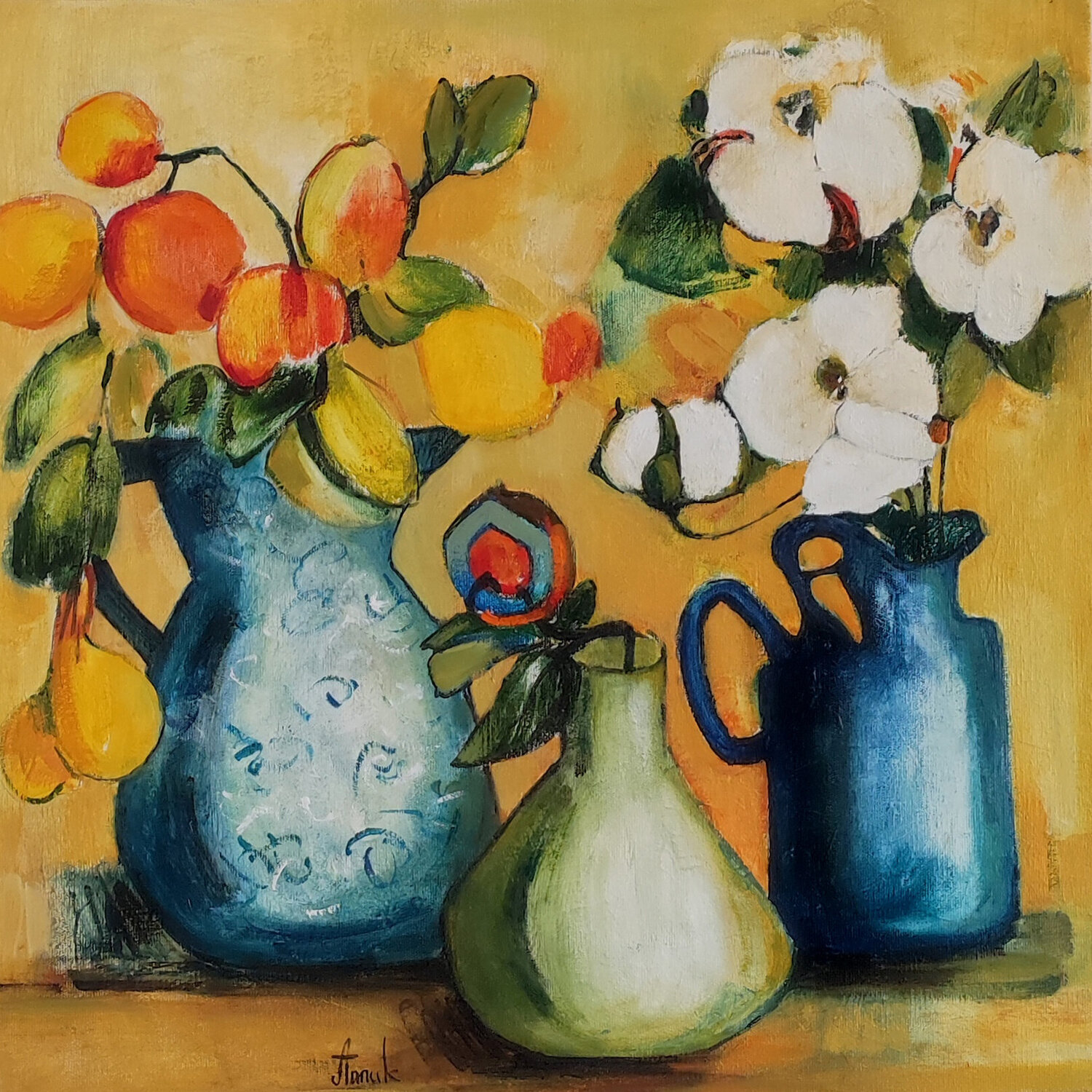 Still life with Apricot Branch Anna Soghomonyan Original painting for sale